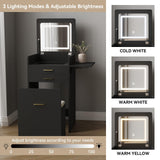 ARTETHYS Small Vanity Desk Set with Flip-top Mirror and Lights Black Integrated 3 in 1 Makeup Table for Small Space Compact Mini Dressing Table with Fold-up Panel and Storage Chair for Bedroom ARTETHYS