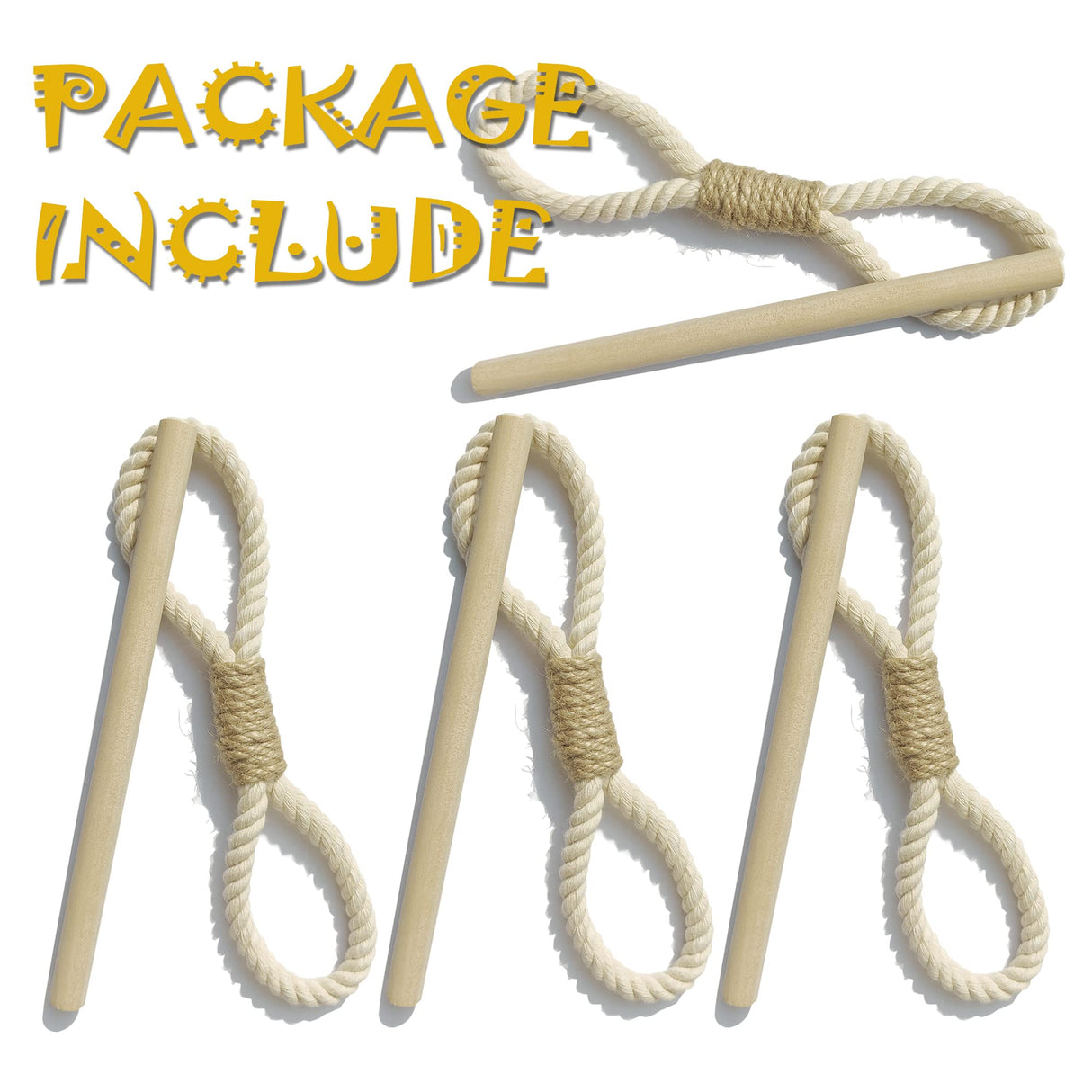 Curtain Holdbacks Boho Tiebacks for Drapes, Farmhouse Jute Rope Cotton Tie Backs with Rustic Wood Club, Curtain Accessories Holders for Indoor Outdoor Use, Set of 4 WARMTONE