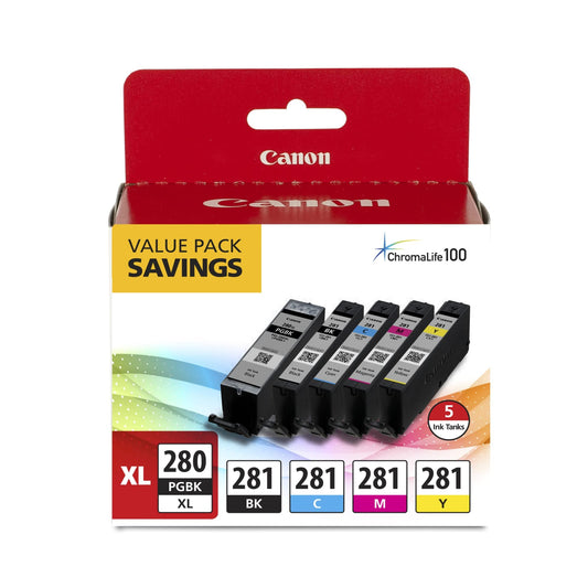 Canon PGI-280XL/CLI-281 5 Color Pack Compatible to TR8520, TR7520, TS9120 Series,TS8120 Series, TS6120 Series