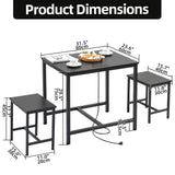Finnhomy 3-Piece Dining Table Set, Small Kitchen Table with 2 Chairs, LED Light and USB Type-C Power Outlet, Space-Saving Design for Dining Room, Living Room, Apartment, Rustic Black Finnhomy