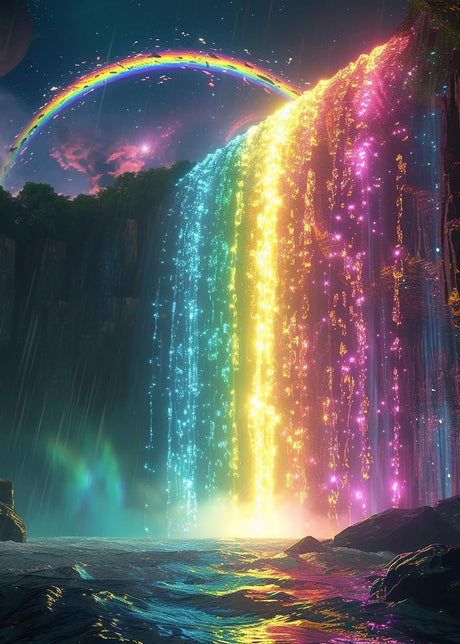 KINPLUB 5D Diamond Painting Kits for Adults, Colorful Waterfall Landscape Diamond Art Kits for Adults Beginners, DIY Full Round Drill Paint by Diamonds, Home Wall Decor 12 x 16 Inch KINPLUB