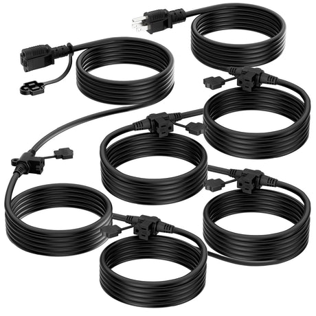 K KASONIC - Outdoor Extension Cord 50 FT, Evenly Spaced 6 Outlets Plugs, 16/3 SJTW Weatherproof Multiple Outlets Wire for Landscaping Light, Holiday Decoration and Christmas, ETL Listed, Black K KASONIC