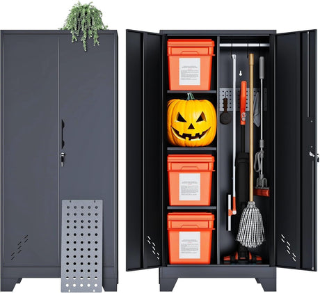 Storage Cabinet 61" H, Metal Outdoor Sheds with Shelves for Tools Storage, Cleaning Supplies Closet with Removable Pegboard for Outdoor, Garage, Utility Room METALREAD