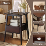 Kuabner Night Stand with Drawer, Mid Century Modern Nightstand, Bedside Tables with Open Storage Shelf,Large Storage End Table, Bamboo Night Stands for Bedrooms Kuabner