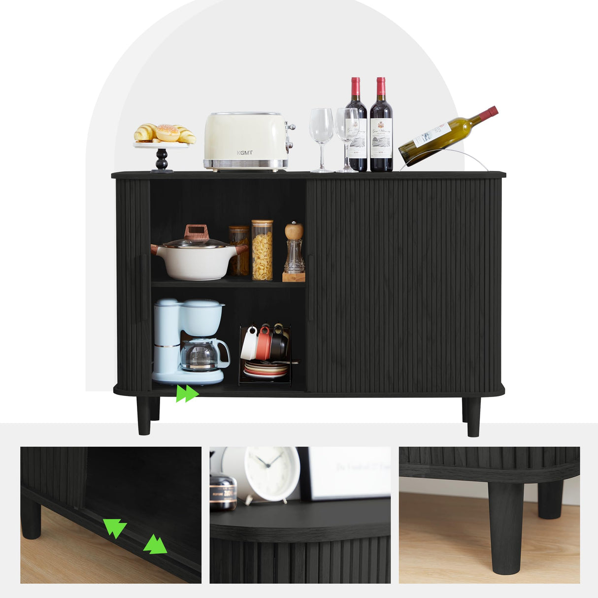 NVETHM Sideboard Buffet Cabinet, Storage Cabinet with Sliding Doors and Handles, Modern Wooden Sideboard Cabinet for Living Room, Dining Room, Kitchen and Entryway (Black) NVETHM