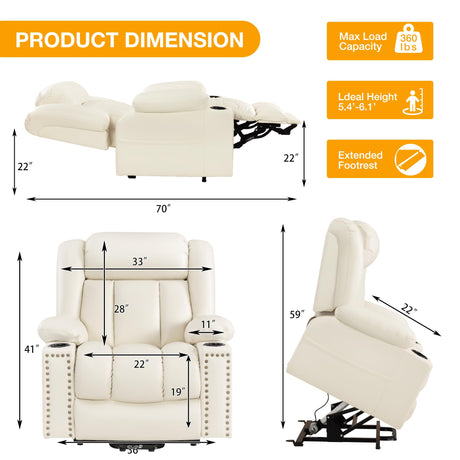 Neioml Triple Motor Large Power Lift Recliner Chair for Elderly with Heat and Massage, Lay Flat Lift Chairs for Seniors Infinite Position, Extended Footrest, USB&Type-C Ports, Cup Holder, Beige Neioml