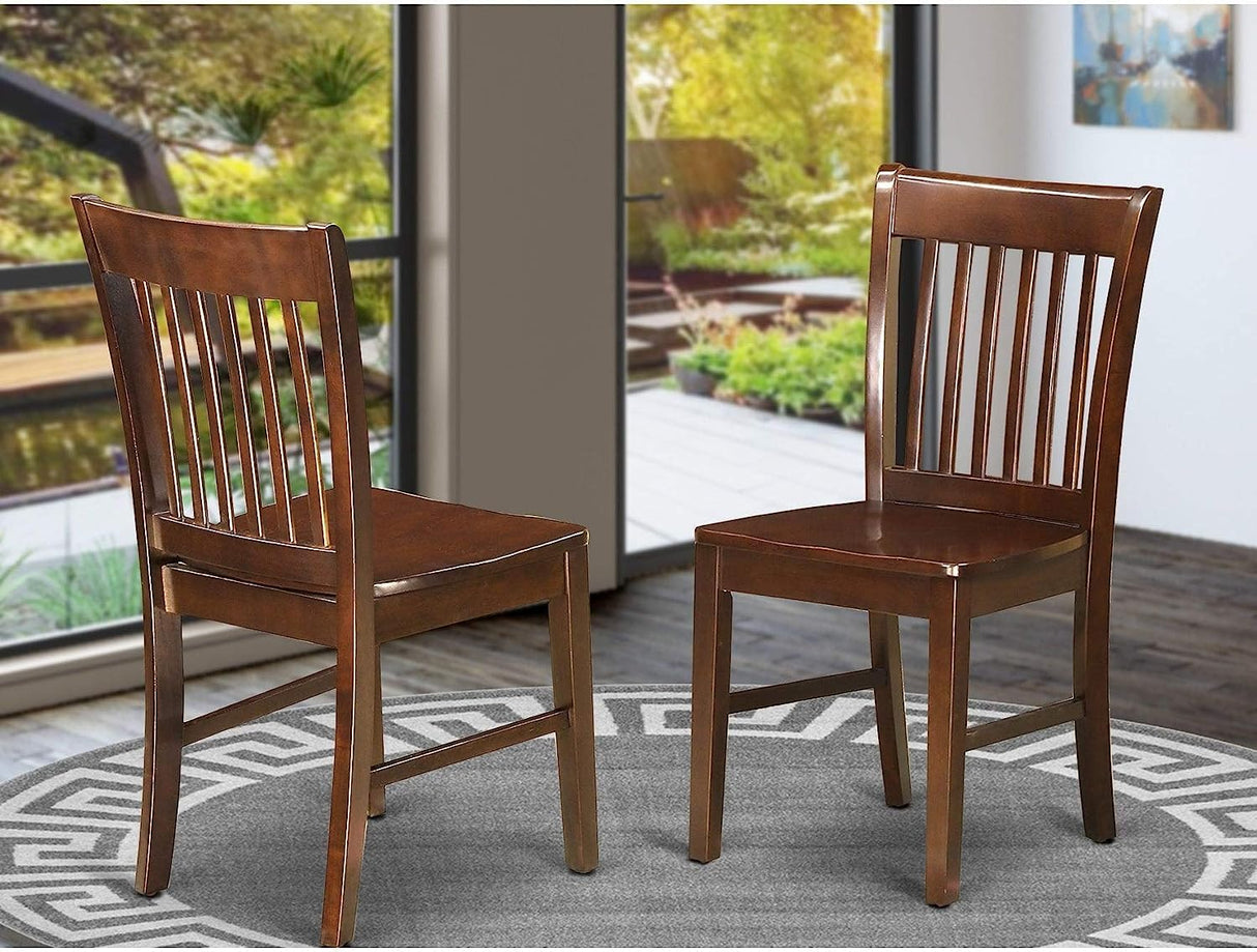 East West Furniture Norfolk Dining Room Slat Back Solid Wood Seat Chairs, Set of 2, Mahogany East West Furniture