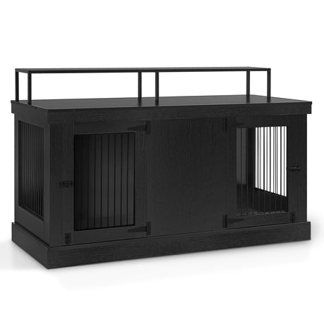 MCombo Large Dog Crate Furniture TV Stand, Wooden Dog Kennel with Double Doors, Indoor Furniture Style Dog Crate House End Table, 1861 (Black) MCombo