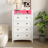 HAIOOU 4 Drawer Dresser with Open Storage Shelf, 47.4" Tall Chest of Drawers Vertical Wooden Clothing Organizer with Power Outlets and Ambiance Light for Bedroom, Closet, Hallway - Modern White HAIOOU