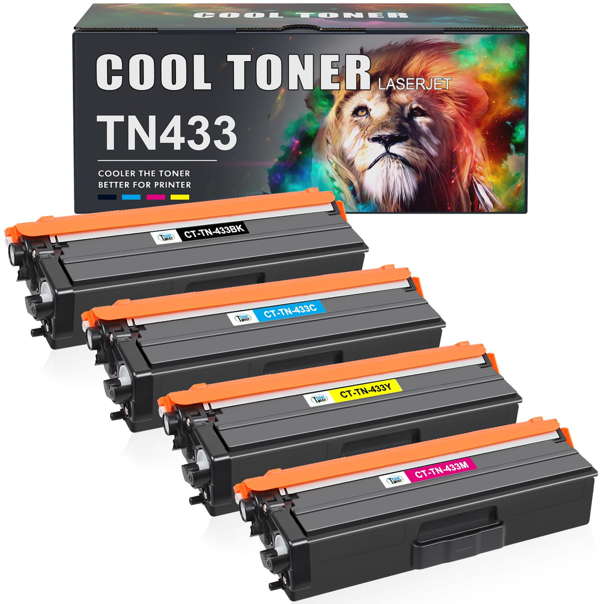 Cool Toner Compatible TN433 Toner Cartridge Replacement for Brother TN433 TN-433 MFC-L8900Cdw for Brother HL-L8360Cdw HL-L8260Cdw MFC-L8610Cdw HL-L8360Cdwt Printer (Black Cyan Magenta Yellow, 4 Pack) Cool Toner