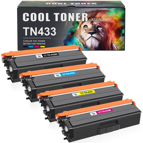 Cool Toner Compatible TN433 Toner Cartridge Replacement for Brother TN433 TN-433 MFC-L8900Cdw for Brother HL-L8360Cdw HL-L8260Cdw MFC-L8610Cdw HL-L8360Cdwt Printer (Black Cyan Magenta Yellow, 4 Pack) Cool Toner