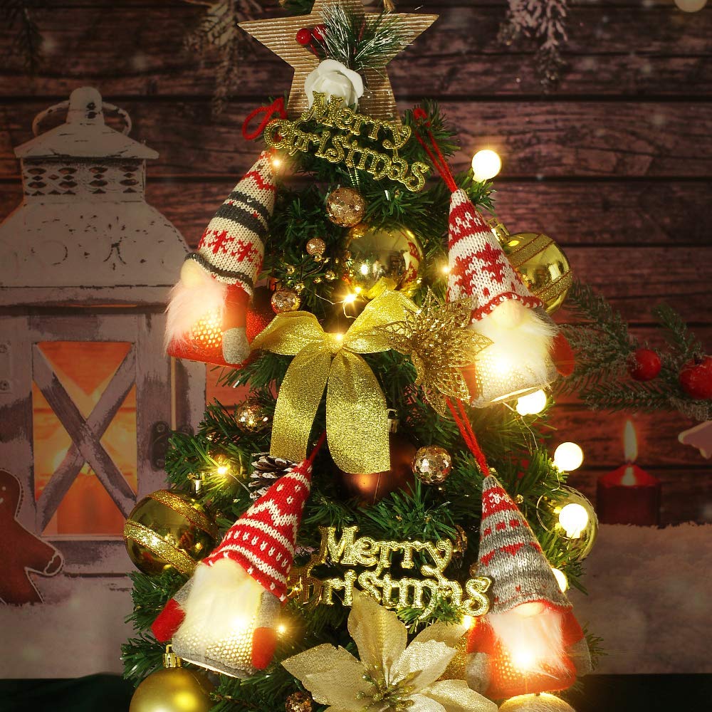 Baodlon Gnome Christmas Ornaments with Led Light, Handmade Swedish Tomte Xmas Gnomes Plush Doll, Scandinavian Santa Elf Table Ornaments, Lighting Hanging Christmas Tree Decorations Home Decor (6 Pack) BAODLON