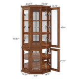 Tribesigns Corner Storage Cabinet, 71" Tall Corner Cabinet with Doors & LED Lights, 5-Tier Mid-Century Display Shelf for Living Room, Kitchen, Walnut Tribesigns