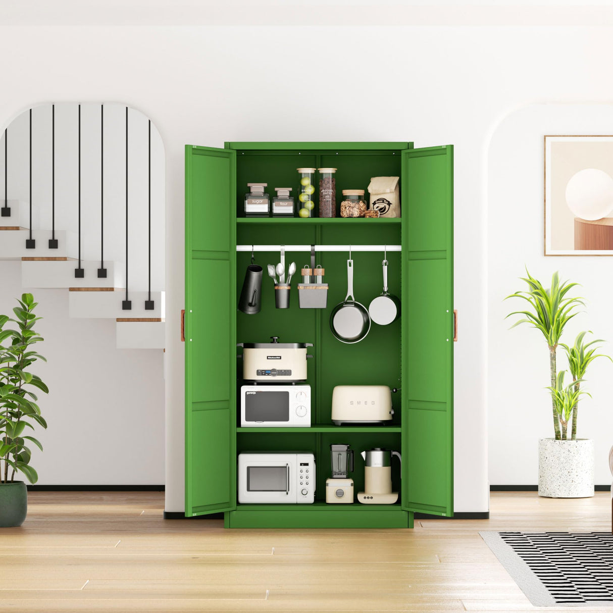 Bonusall Metal Wardrobe Cabinets with Single Rod and 2-Shelves, 70" Heavy-Duty Steel Clothing Storage Cabinets with 2 Doors, Green Armoire Wardrobe Closet for Bedroom, Laundry Room or Living Room Bonusall