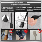 43 Pcs AIKKIL Kitchen Utensils Set, Heat Resistant Silicone Cooking Kitchen Utensils Set with Holder, Spoon, Spatula, Kitchen Gadgets Tools Set For Nonstick Cookware, Dishwasher(BPA Free, Black) AIKKIL
