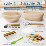RORECAY Bread Banneton Proofing Basket Set, 9 Inch Round & 10 Inch Oval Cane Sourdough Baskets with Dough Whisk Bread Lame Dough Scraper Bowl Scraper Silicone Brush Sourdough Bread Baking Supplies rorecay