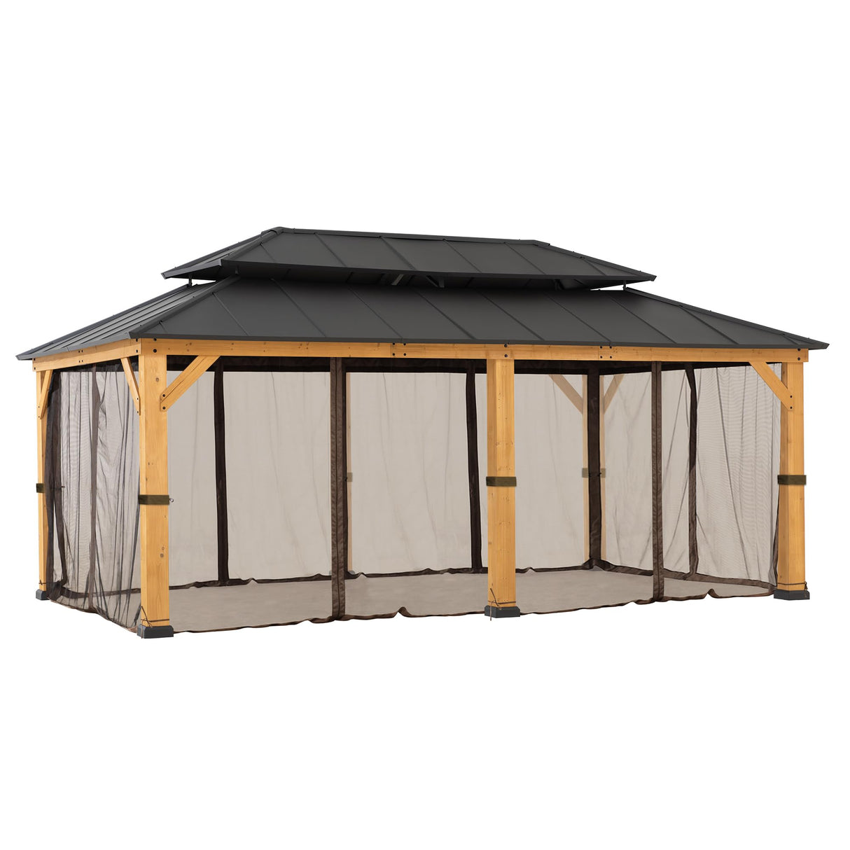 SUNJOY Replacement Mosquito Netting Panels,Waterproof 6- Panels Screen Walls for 12 x 20 ft Outdoor Gazebo, Patio & Backyard Protection, Brown Sunjoy