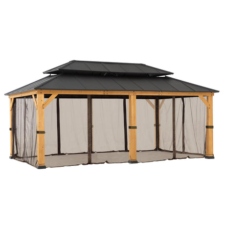 SUNJOY Replacement Mosquito Netting Panels,Waterproof 6- Panels Screen Walls for 12 x 20 ft Outdoor Gazebo, Patio & Backyard Protection, Brown Sunjoy
