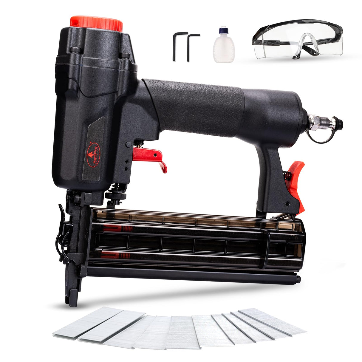AEROPRO TOOLS Pneumatic Brad Nailer, 18 Gauge 2 in 1 Air Brad Nail Gun and Staple Gun with 1000pcs Nails for Upholstery, DIY Project, Woodworking AEROPRO