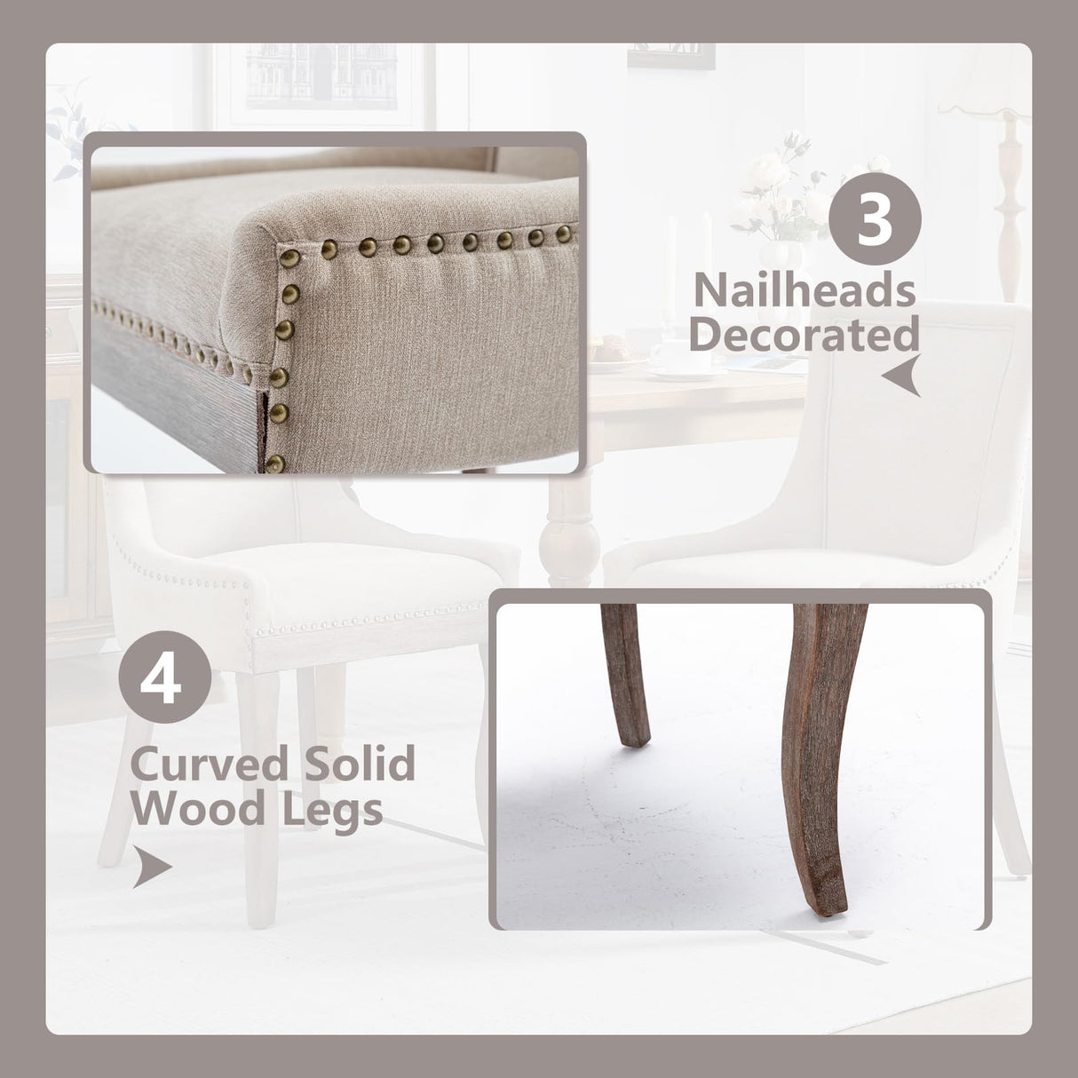 MZDOO Modern Dining Chairs Set of 2, High Back Dining Chairs Side Chairs with Solid Wood Legs, Upholstered Fabric Dining Room Chairs for Dining Room Kitchen, Beige MZDOO