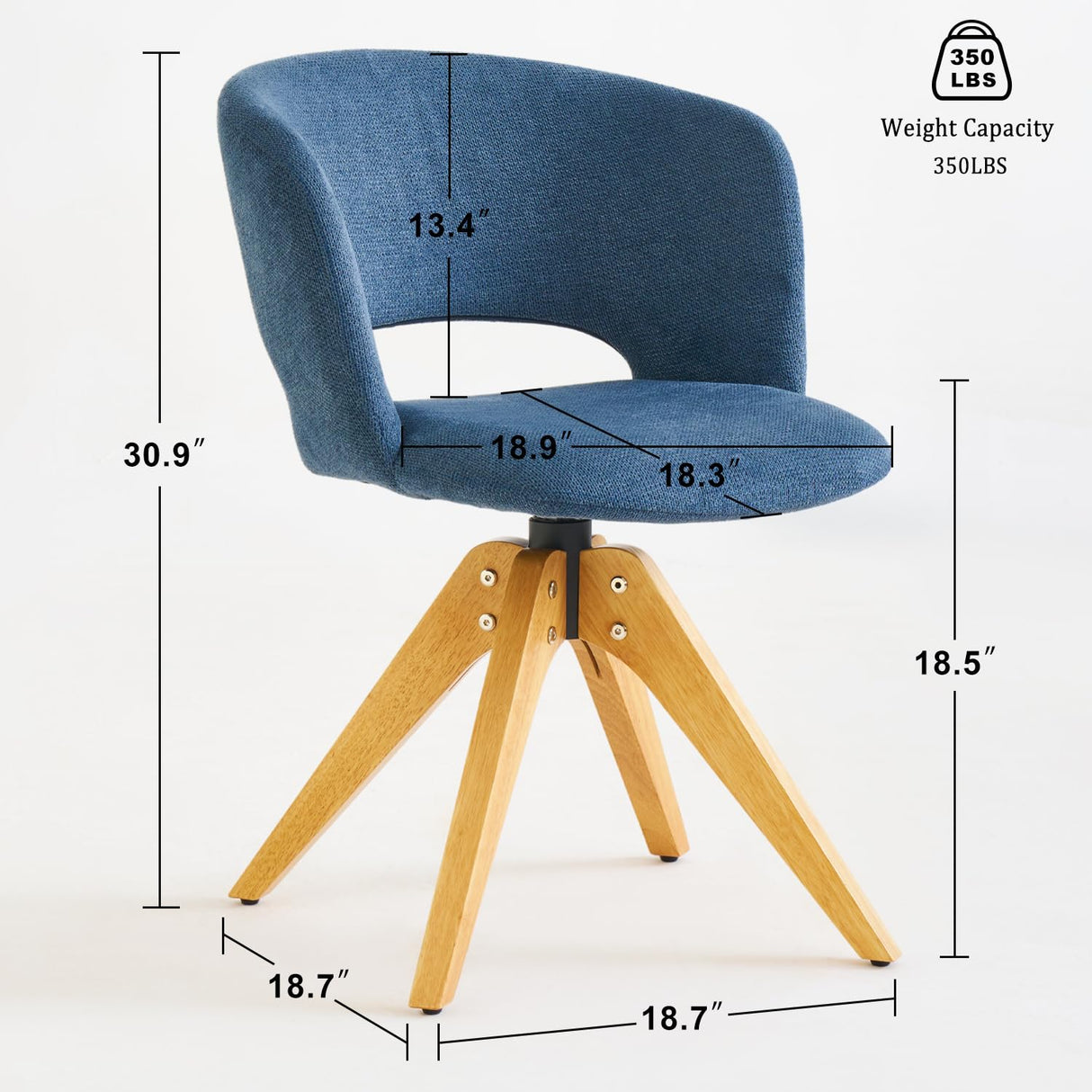 GrandNoor Mid Century Modern Swivel Accent Chair with Solid Wood Legs, Home Office Desk Chair No Wheels, Makeup Chair for Vanity, Upholstered Chair for Bedroom, Blue GrandNoor