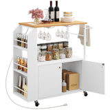 YITAHOME Kitchen Island Cart with Power Outlet, 33 Inch Mobile Kitchen Cart with Open Shelves, Rolling Portable Serving Utility Carts on Wheels with Storage for Kitchen, Dining Room, White YITAHOME