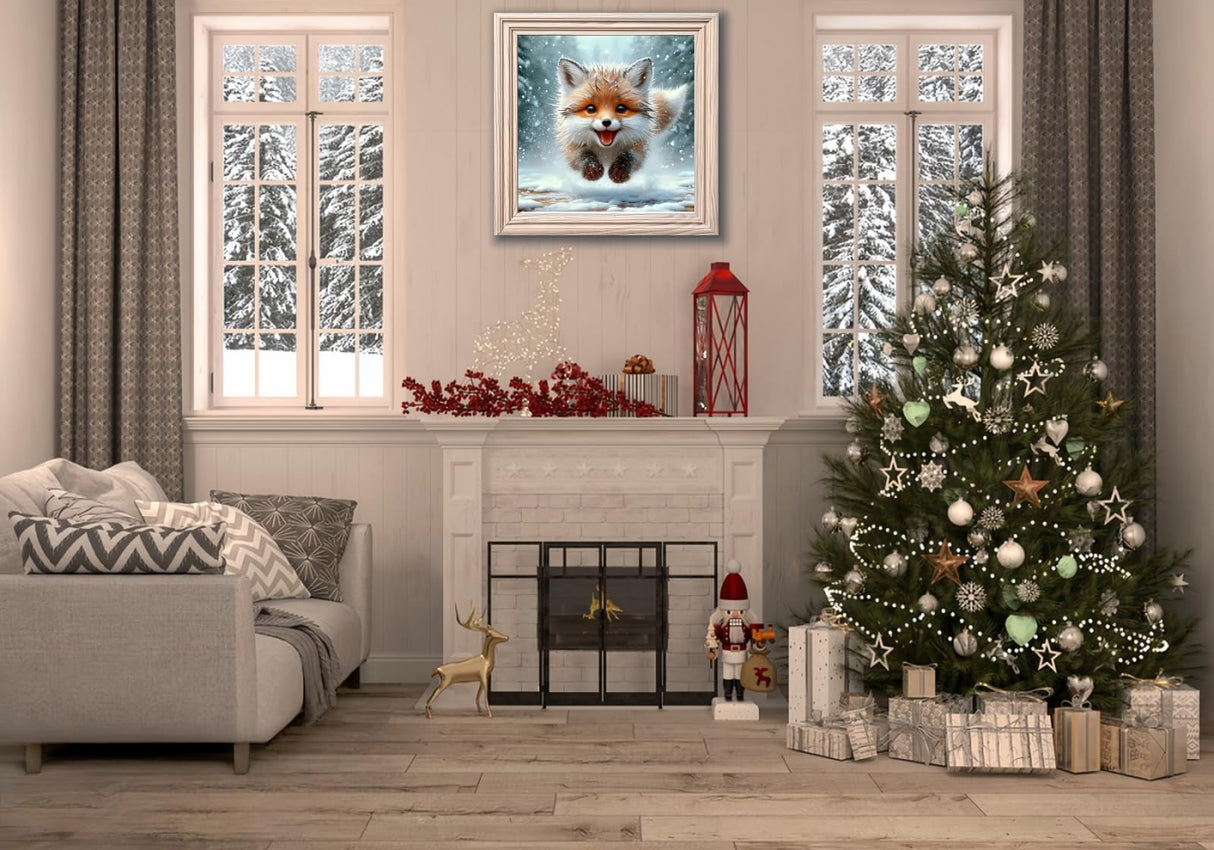 Winter 5D Diamond Art Kits for Adults Beginners,Cute Fox DIY Full Round Drill Diamond Painting Kits,Animal Paint by Diamonds Dots Gem Art Easy,Home Wall Decor 14X14 Inch Acelii