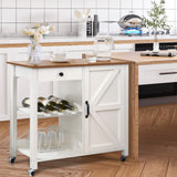 4 EVER WINNER Kitchen Island Cart, Farmhouse Kitchen Island with Drawer Wine Rack, Kitchen Cart Microwave Cart with Storage, Adjustable Shelf Island Table for Kitchen, Living Dining Room, White 4 EVER WINNER