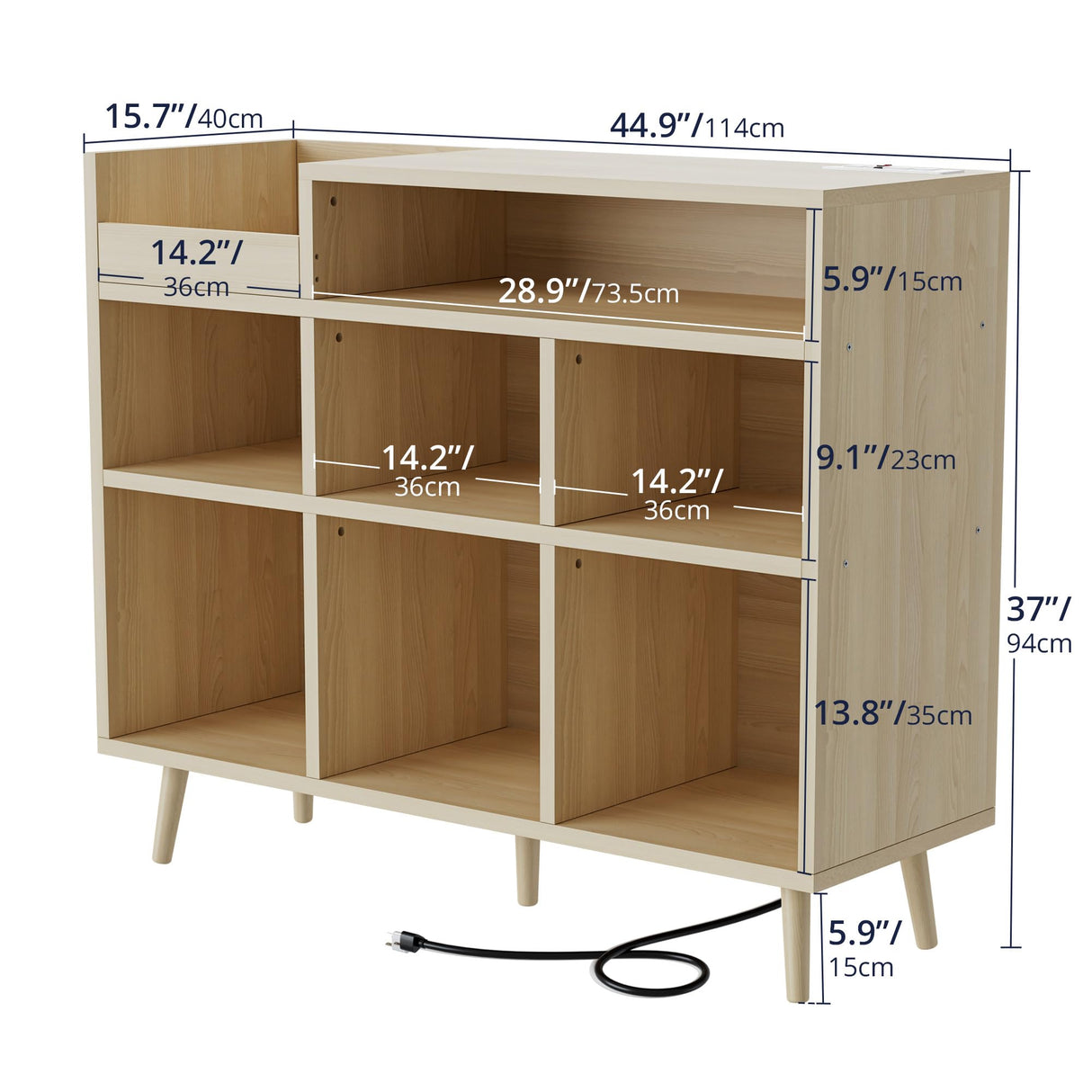 Cozy Castle Record Player Stand with Open Vinyl Storage, Record Player Table Holds up to 500 Albums, Vinyl Record Player Shelf with Power Outlet for Living Room, Oak Cozy Castle