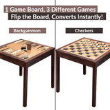 Sterling Games Wooden Chess Table | Chess, Checkers and Backgammon 3 in 1 Combo Game Table Furniture Set, 25" x 25", 4" King STERLING