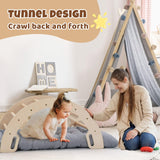COSYLAND Kids Climber Arch Rocker with Cushion,Wooden Indoor Pikler Climbing Toys for Toddler with 4 Handrails On Each Side,Paintless Indoor Playground Arch Climbing Ladder (Natural) COSYLAND
