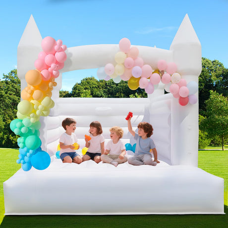 13FT *11FT*10FT White Bounce House Indoor & Outdoor, 2IN1 PVC Large Jumper Inflatable Bouncy House Castle with Blower Easy to Set up for Wedding, Birthday Party Gift with 2 Balls & Balloon Jinrrenyi