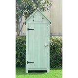 Hanover Outdoor Storage Shed with Shelves and Lock, 8.7 cu. ft. Capacity, Vertical Wood Shed for Tools, Equipment, and Garden Supplies, Modern Fir Wood Shed in Mint with Waterproof Roof and Floor Hanover