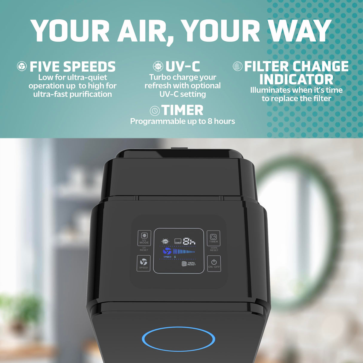 GermGuardian Air Purifier for Home, Large Rooms, H13 HEPA Filter, Removes Dust, Allergens, Smoke, Pollen, Odors, Mold, UV-C Light Helps Reduce Germs, 28 Inch, Black, AC5350B GermGuardian