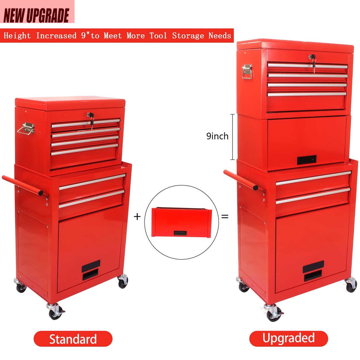 6 Drawer Rolling Tool Chest,Red Large Tall Tool Box with Wheels,Lockable Stand up Toolbox,Metal Garage Tool Cabinets Organizer,Rolling Tool Cart for Workshop Garvee