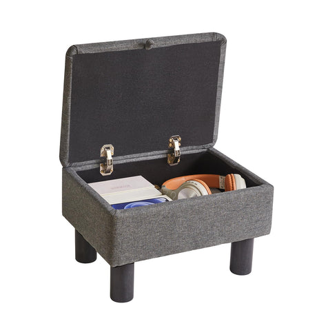 Aibiju Linen Small Ottoman Foot Rest, Foot Stools with Storage Small, Upholstered Rectangle Wood Ottoman with Safety Hinge Flip Top, Bed Stool for Bedroom Dorm Light Gray YD-JD1364 Aibiju