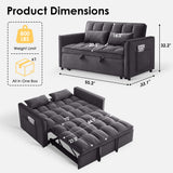 Dreamzie 3 in 1 Convertible Sleeper Sofa Bed, Pull Out Couch for Living Room with Side Pocket, Loveseat Sleeper with Adjustable Backrest (Fabric, Dark Grey) Dreamzie