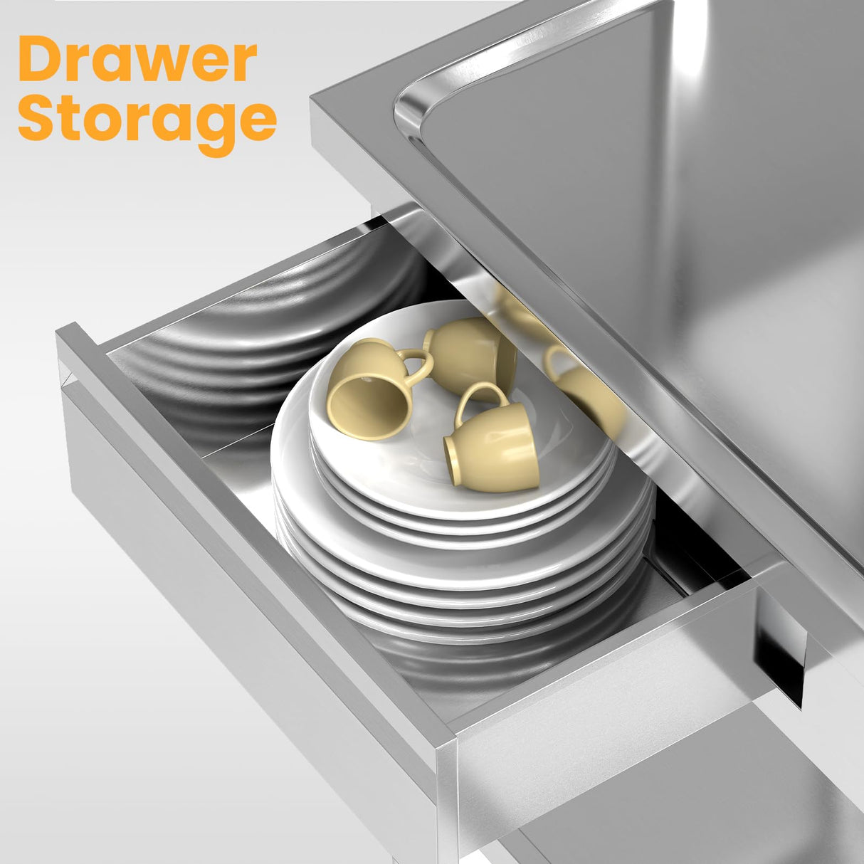 Toemics 39'' Stainless Steel Utility Sink, Free Standing Commercial Single Bowl Sink with Left Drawer & Shelves & Cold and Hot Water Pipe, Indoor and Outdoor Sink for Laundry Room, Garage, Kitchen Toemics