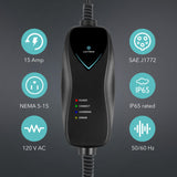 Lectron Level 1 EV Charger - ETL Certified, 110V, 15 Amp, 16 ft Extension Cord & J1772 Cable - Portable Electric Car Charger for J1772 EVs with NEMA 5-15 Plug Lectron