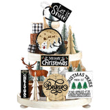 Christmas Tiered Tray Decor Christmas Trees Merry Christmas Let It Snow Wooden Signs Christmas Table Decorations Centerpieces Rustic Farmhouse Decor for Xmas Winter Home Table Shelf Tradder