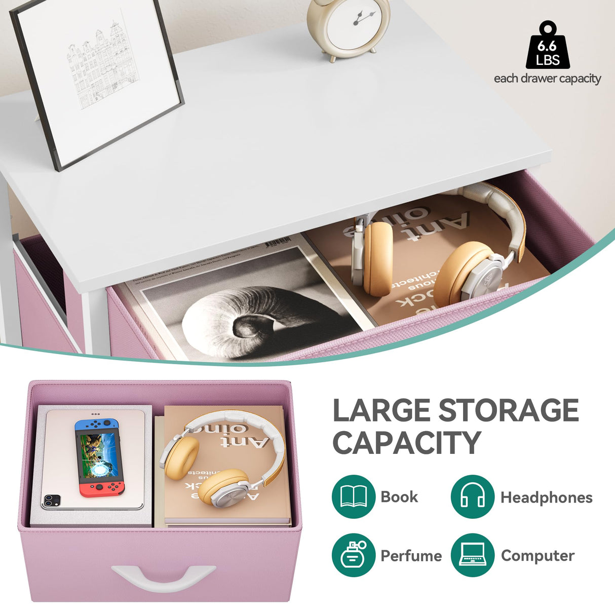 YITAHOME 5 Drawers Dresser - Fabric Dresser, Organizer Unit for Living Room, Closets(Pink) YITAHOME