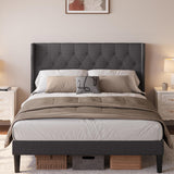 Aiho Queen Size Upholstered Bed Frame with Headboard and Under-Bed Storage, Dark Gray Aiho