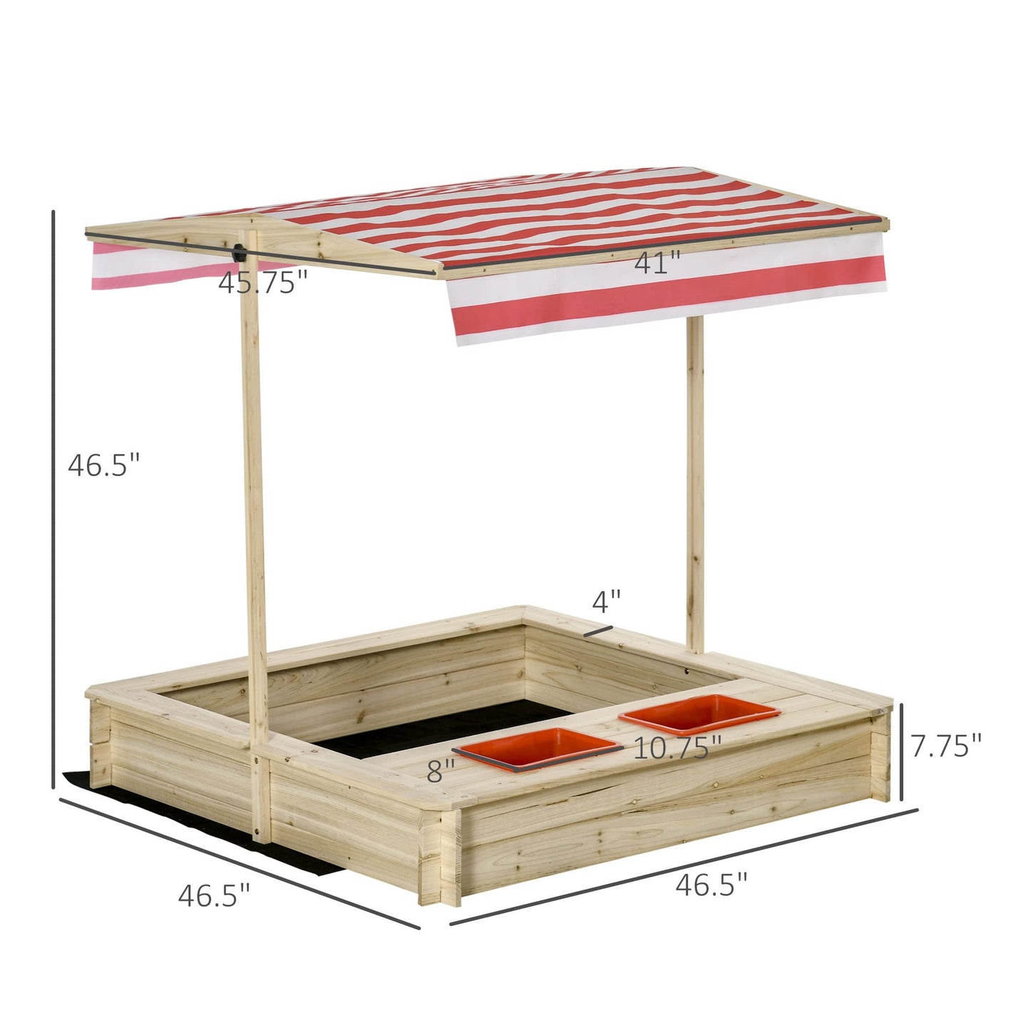 Outsunny Kids Wooden Sandbox, Covered Children Sand Playset Outdoor, w/Adjustable Canopy Shade, Bottom Liner, Seat, Plastic Basin, Aged 3-8 Years Old, for Backyard, Beach, Natural