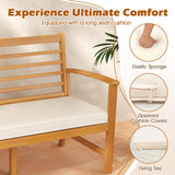 Tangkula 64 Inch Patio Acacia Wood Bench, 3-Seat Extra Long Chair with Cushion, Slatted Seat & Backrest, 3-Person Outdoor Wood Bench for Backyard, Porch, Balcony & Garden Tangkula