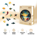 Jigfoxy Wooden Puzzle for Adults,Sunset Beach Wooden Jigsaw Puzzles for Adults, Unique Animal Shape Wood Cut Puzzles for Family Friend Puzzle Lovers(M-11.4 * 11.3in-200pcs) Jigfoxy