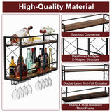 NEYCIL Wall Mounted 2 Tier Wine Rack with Glass Holder, Double Layer Anti-Drop Crossbar, 31.5" Metal Wood Wall Mount Wine Rack for Home Kitchen Dining Room Coffee Shop Bar, Black NEYCIL