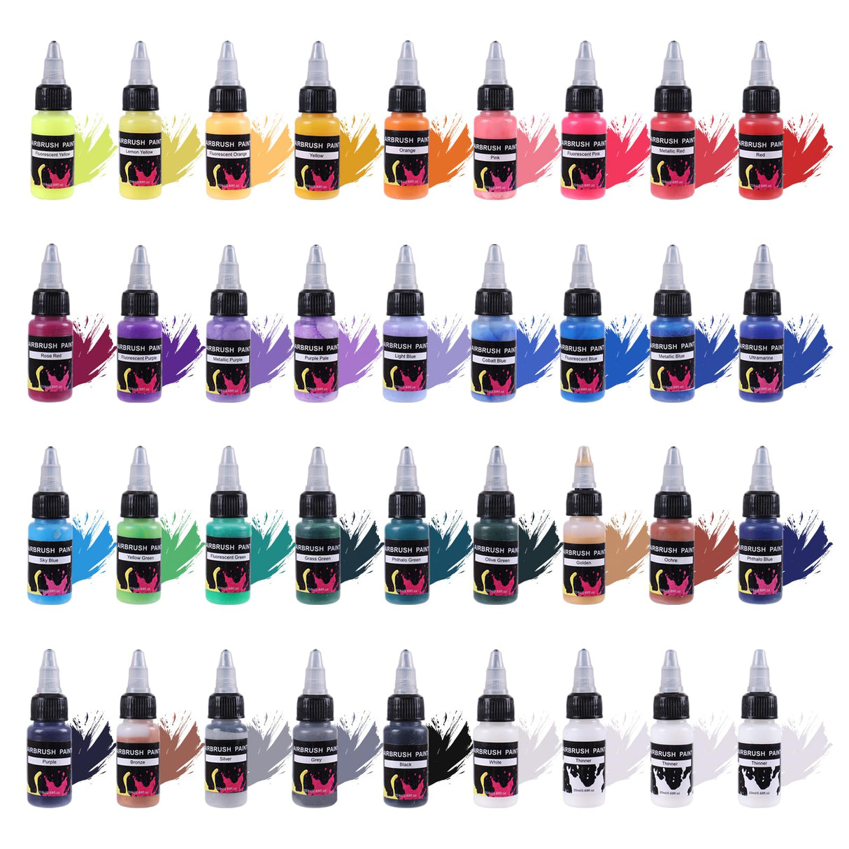 BLESTALIDO 24 Colors Airbrush Paint Set - Ready to Spray Acrylic Paints - Rich Pigments, Water-Based, for Models, Miniatures, Figurines, Canvas, Fabric & More - 20ml Bottles BLESTALIDO