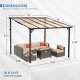 SUNCROWN 10'x10' Hardtop Gazebo, Wall-Mounted Gazebos Pergola, Outdoor Reclining Gazebos with Metal Frame, Lean to Gazebo Metal Awnings for Patio, Deck, Backyard, Porch, Lawns SUNCROWN