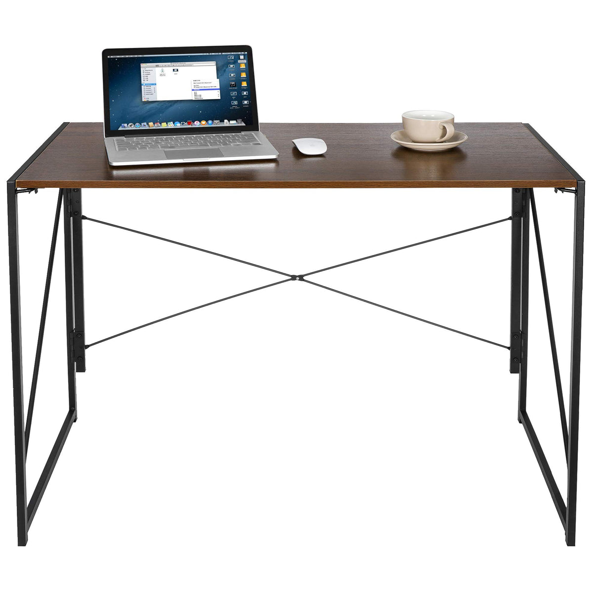 SUPER DEAL 40 inch Folding Computer Writing Desk Wood and Metal Study Desk, PC Laptop Home Office Study Table, Espresso SUPER DEAL
