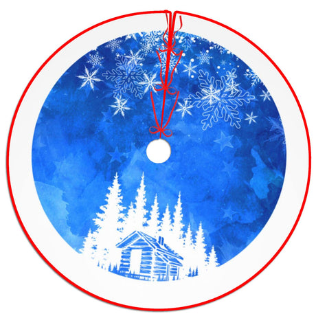 48 Inches Blue Christmas Tree Skirt Rustic Thick Xmas Tree Skirt with Snowflake Winter Happy New Year Decoration for Home Holiday Party OWCRNEF